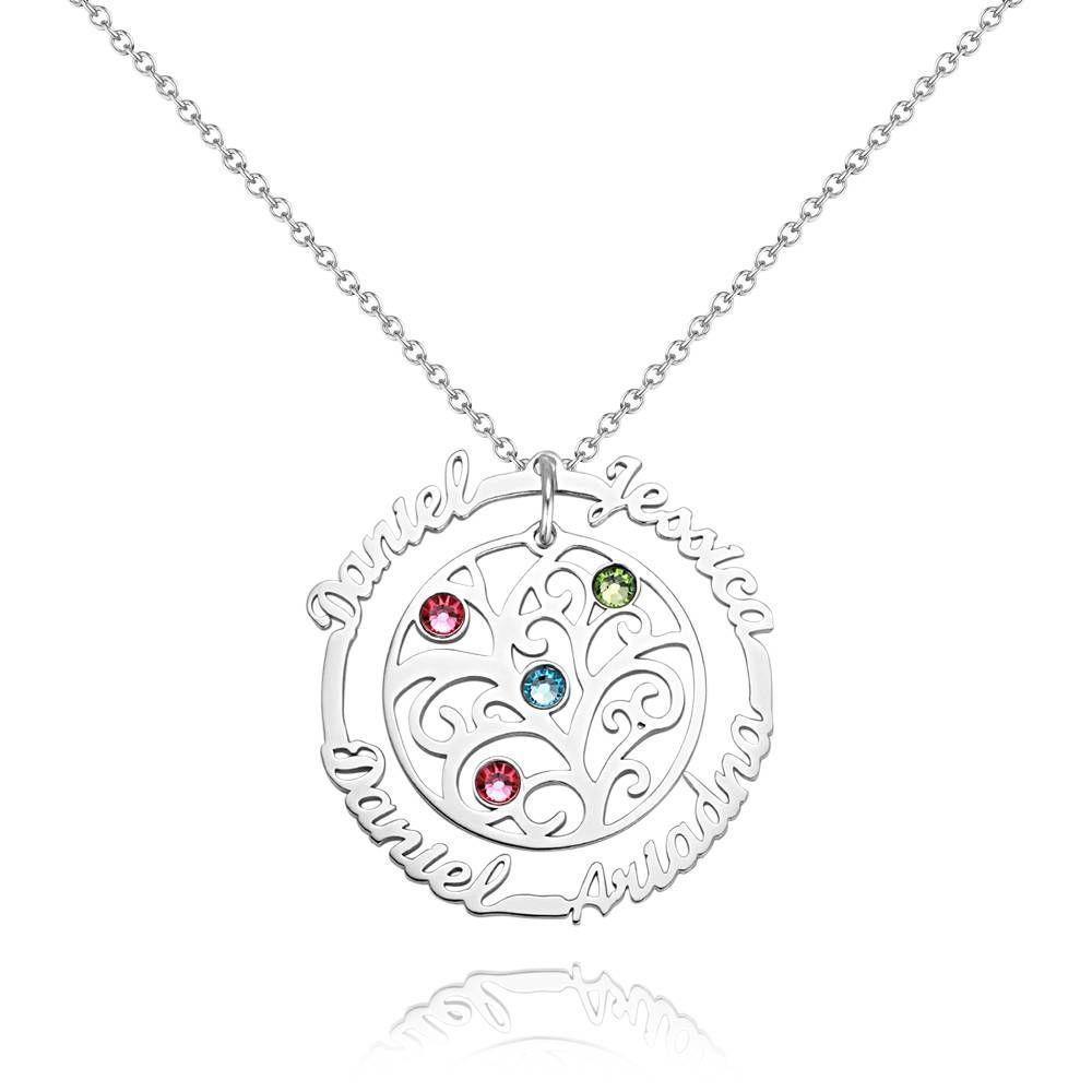Custom Name Necklace with Birthstones, Family Tree Necklace Silver - yournamencklaceuk