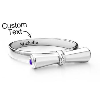 Custom Birthstone Ring Engraved Text Diploma Scroll Graduation Ring For Students - yournamenecklaceuk