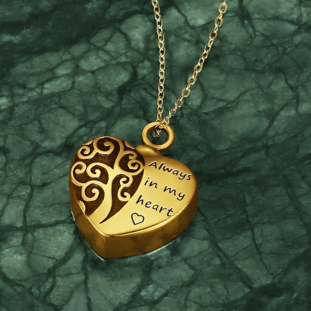 Engraved Urn Necklace Custom Heart Pendant Necklace - Gold Plated - yournamenecklaceuk
