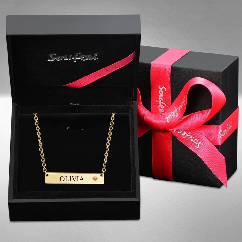 Personalized Birthstone Bar Necklace with Engraving 14k Gold Plated Silver - yournamenecklaceuk