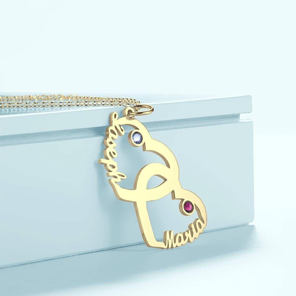 Custom Birthstone Necklace, Name Necklace Heart-shaped 14K Gold Plated - Silver - yournamencklaceuk