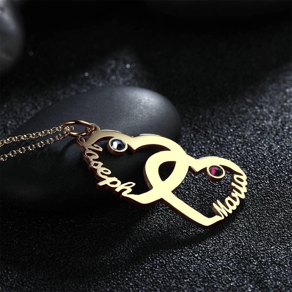 Custom Birthstone Necklace, Name Necklace Heart-shaped 14K Gold Plated - Silver - yournamencklaceuk