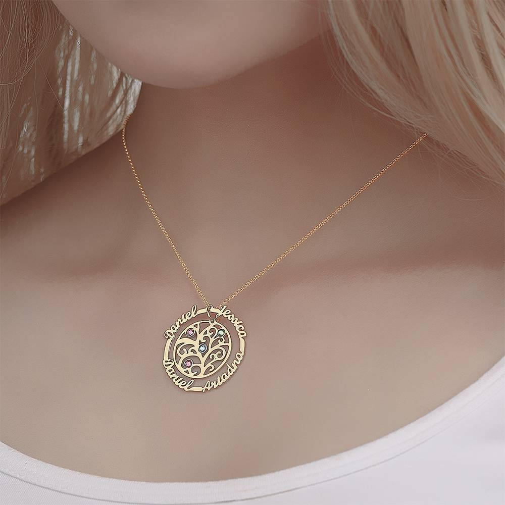 Custom Name Necklace with Birthstones, Family Tree Necklace 14K Gold Plated - Silver - yournamencklaceuk
