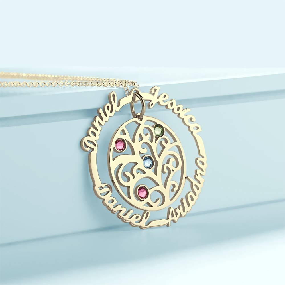 Custom Name Necklace with Birthstones, Family Tree Necklace 14K Gold Plated - Silver - yournamencklaceuk