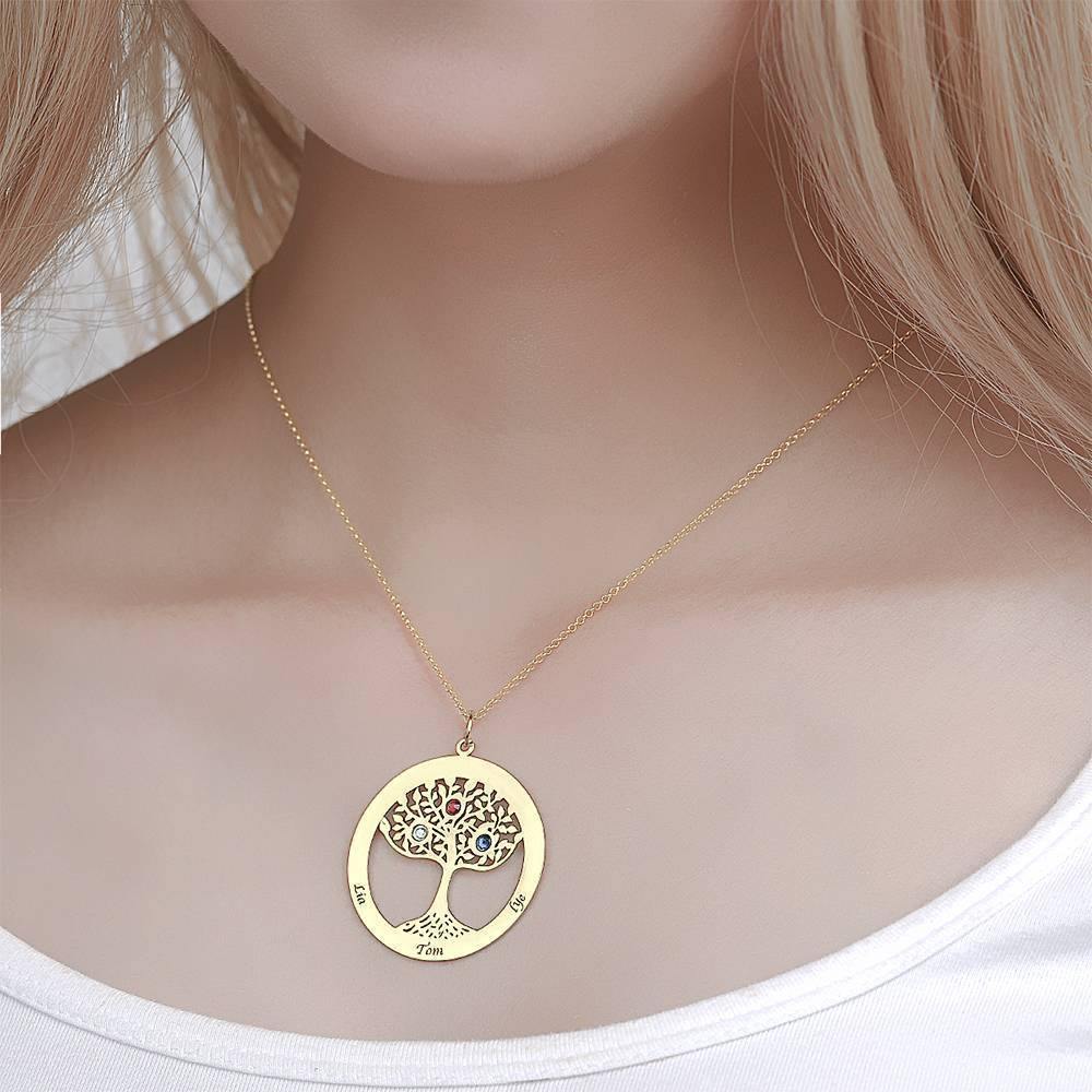 Family Tree Necklace with Birthstone, Engraved Necklace Family Gift 14K Gold Plated - Silver - yournamenecklaceuk