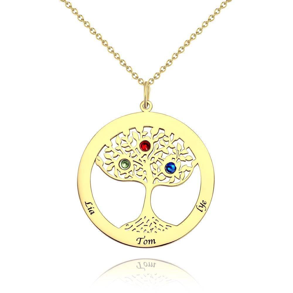 Family Tree Necklace with Birthstone, Engraved Necklace Family Gift Silver - yournamenecklaceuk