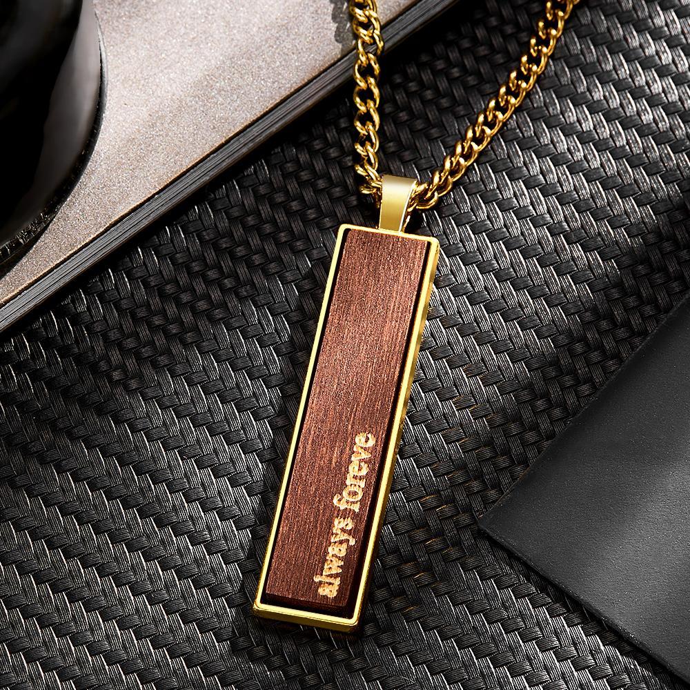 Engravable Wood And Metal Necklace Personalized Retro Pendant Gift for Wedding Anniversary - yournamenecklaceuk