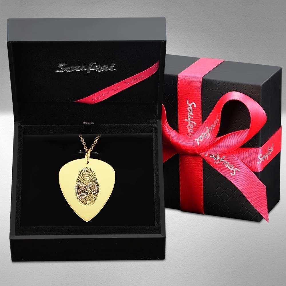 Actual Fingerprint Necklace Guitar Pick Necklace Memorial Gift for Him 14k Gold Plated - yournamencklaceuk
