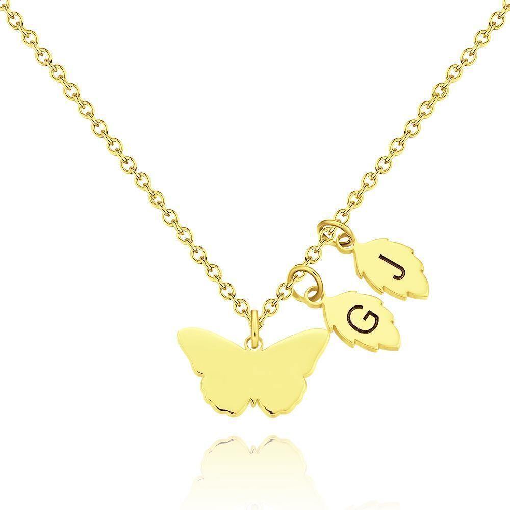 Engraved Necklace with Butterfly and Leaves Memorial Gifts for Her Silver - yournamenecklaceuk