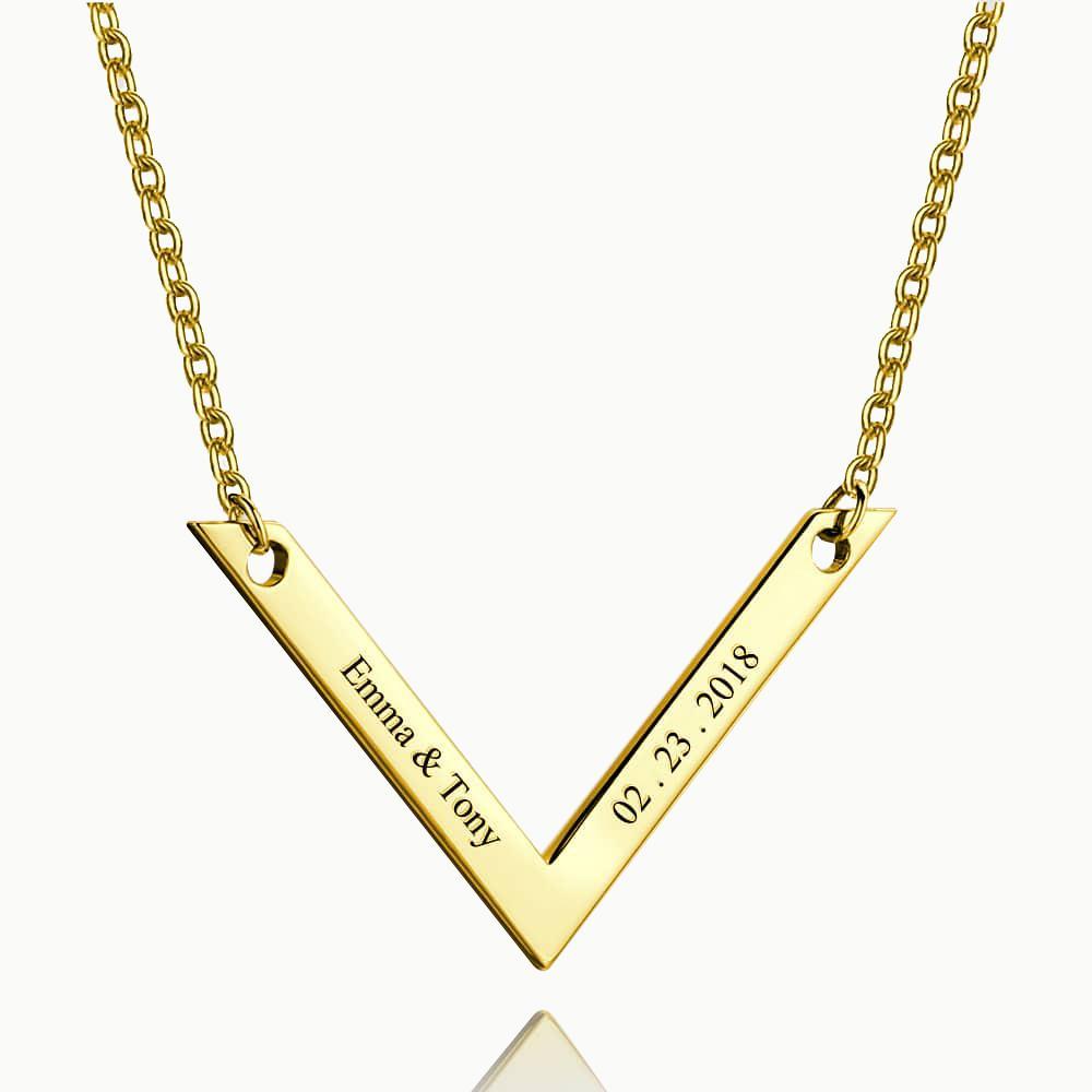 Engraved Bar Necklace 14k Gold Plated Silver