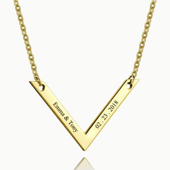 Engraved Bar Necklace 14k Gold Plated Silver