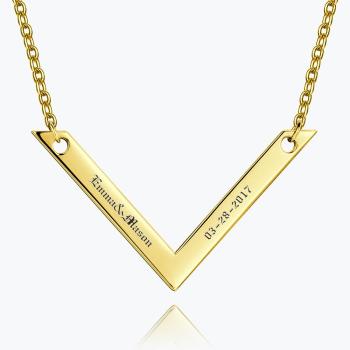 Engraved Bar Necklace 14k Gold Plated Silver