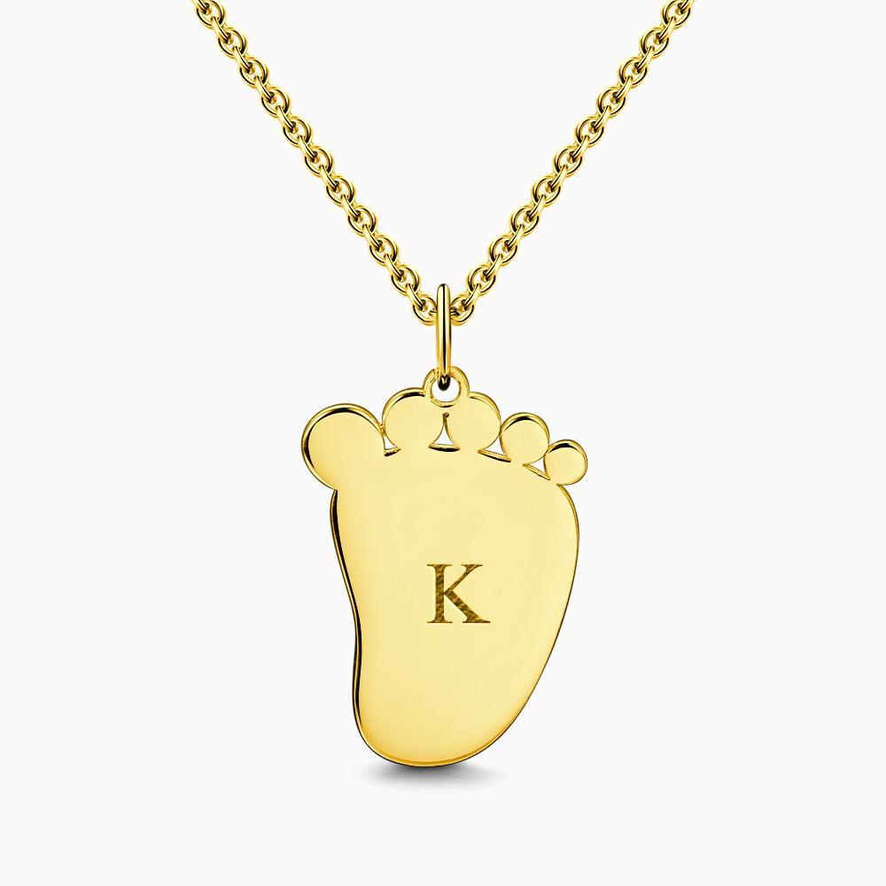 Baby Foot Initial Necklace With Engraving 14k Gold Plated Silver