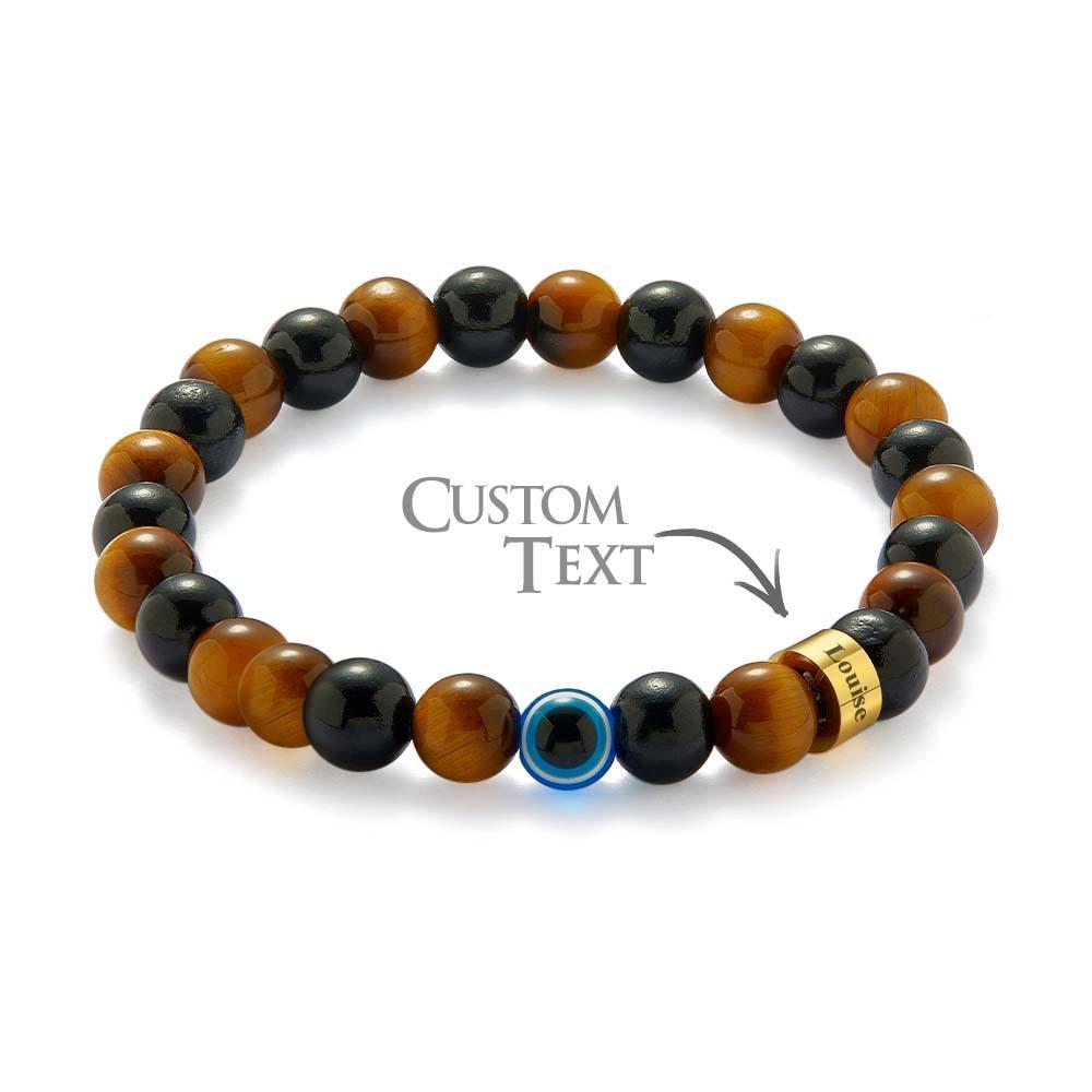 Custom Engraved Amulet Bracelet Evil Eye Gold Tiger Eye Black Onyx Beaded Bracelet for Men - yournamenecklaceuk