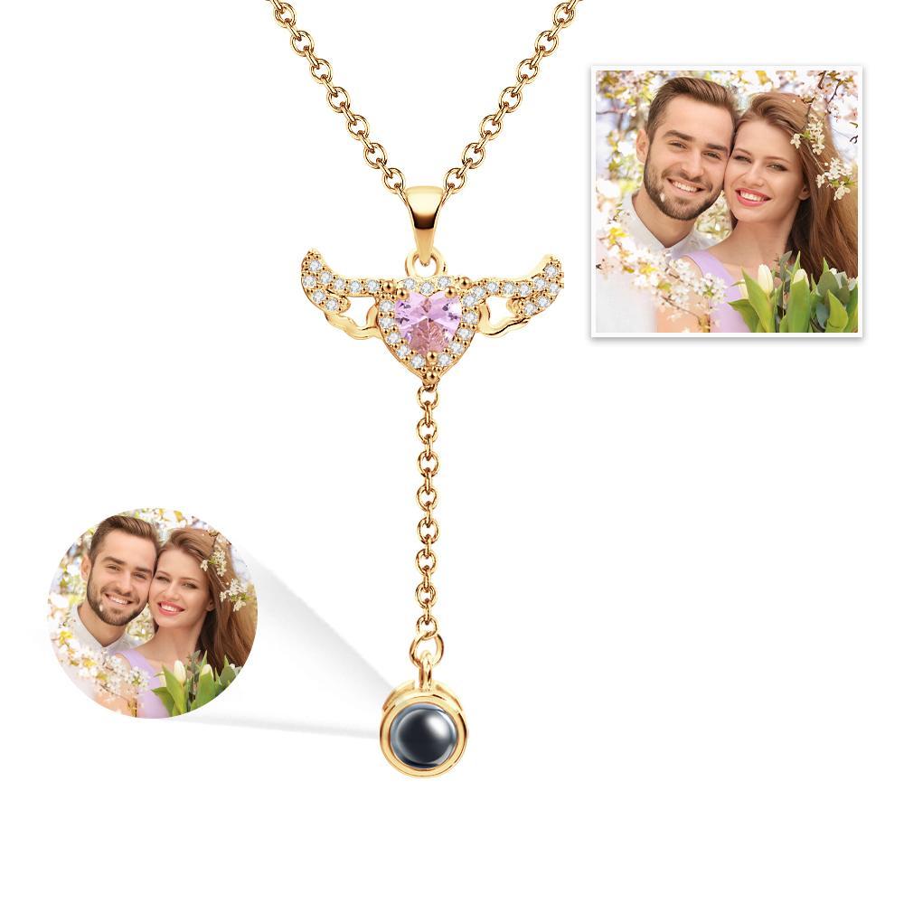 Custom Projection Necklace Cupid Heart Angel Wings Tassel Necklace Clavicle Chain - yournamenecklaceuk