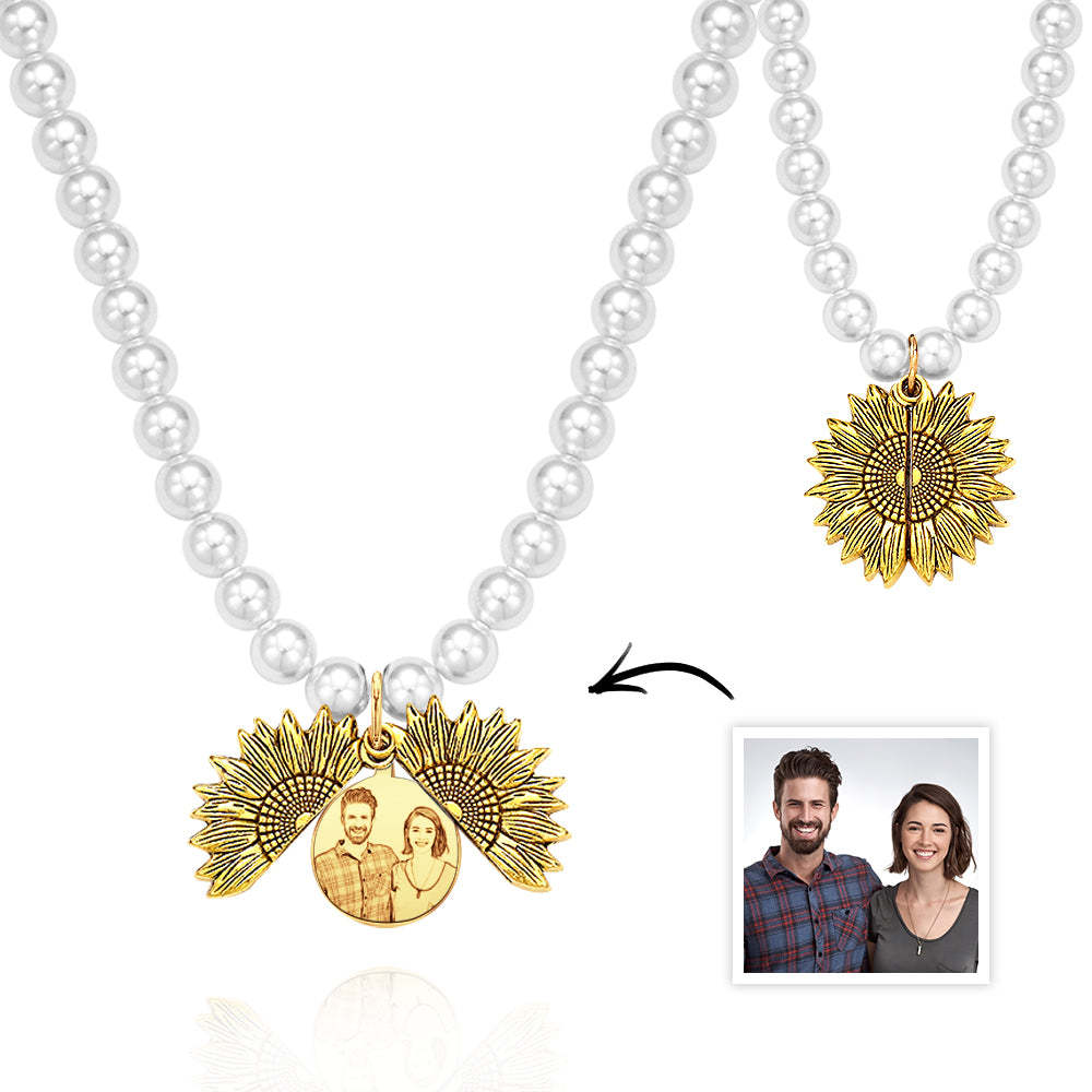Custom Photo Necklace Vintage Flower Pearl Love Gift - yournamenecklaceuk