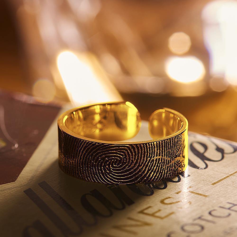 Engraved Ring Fingerprint Ring for Men's Unique Gifts 14k Gold Plated - yournamenecklaceuk