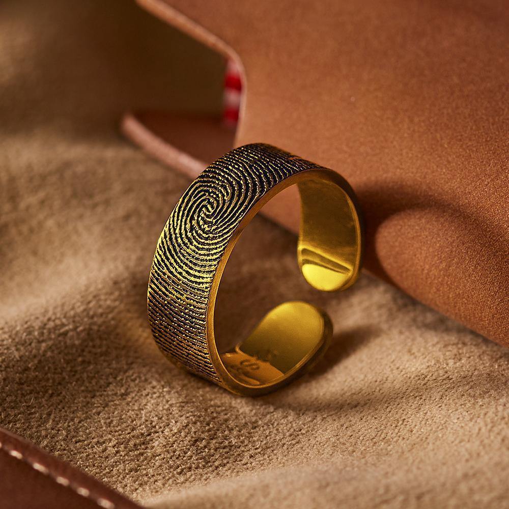 Engraved Ring Fingerprint Ring for Men's Unique Gifts 14k Gold Plated - yournamenecklaceuk