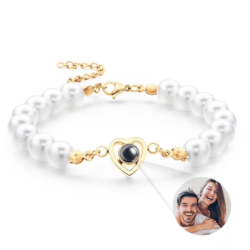 Custom Projection Bracelet Heart Pearl Gift for Her - yournamenecklaceuk