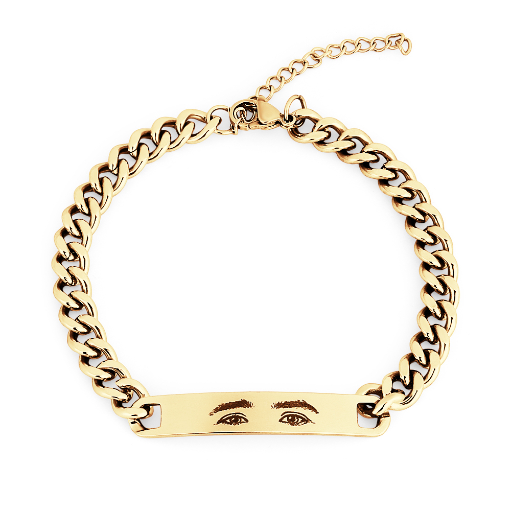 Stainless Steel Laser Engraved Custom Eye Photo Couple Bracelet -  NameNecklaceUK