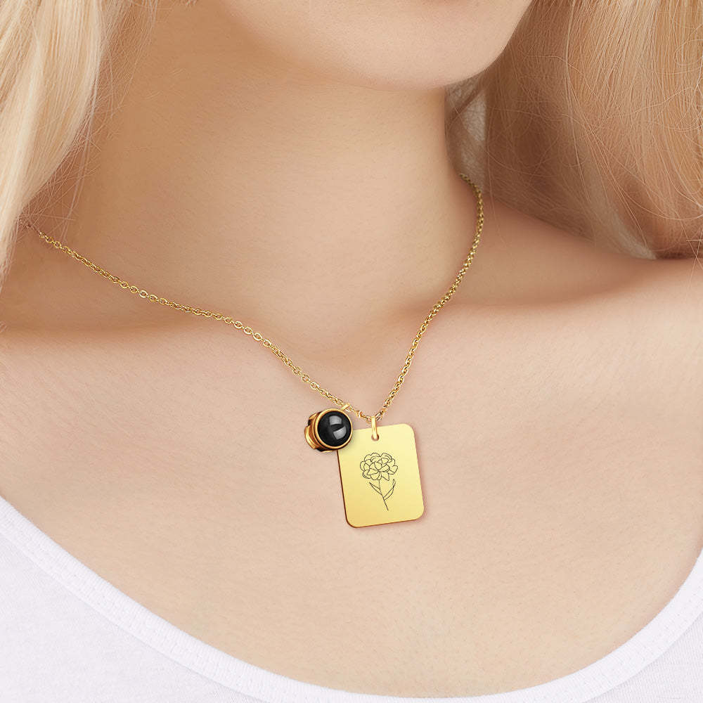 Custom Projection Necklace with Birth Flower Pattern Pendant Necklace Gift for Her - yournamenecklaceuk
