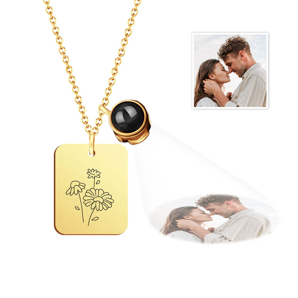 Custom Projection Necklace with Birth Flower Pattern Pendant Necklace Gift for Her - yournamenecklaceuk