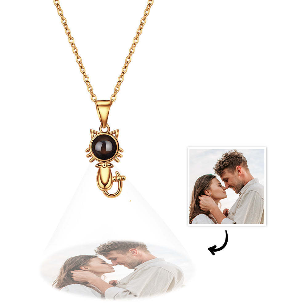 Custom Projection Necklace Cute Kitty Shaped Pendant Necklace Gift for Her - yournamenecklaceuk