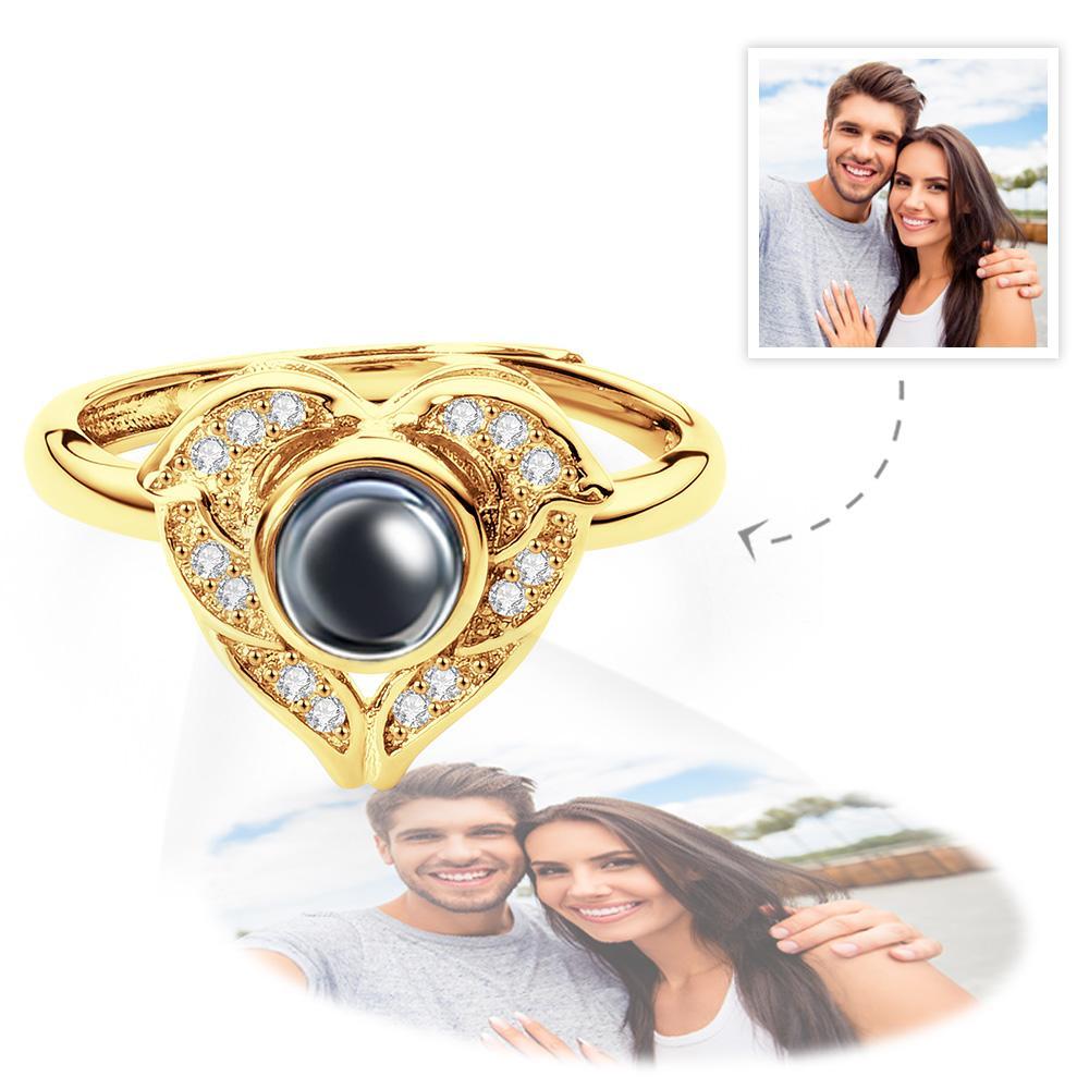 Custom Angel Wing Projection Ring Personalized Photo heart Shaped Ring for Her - yournamenecklaceuk