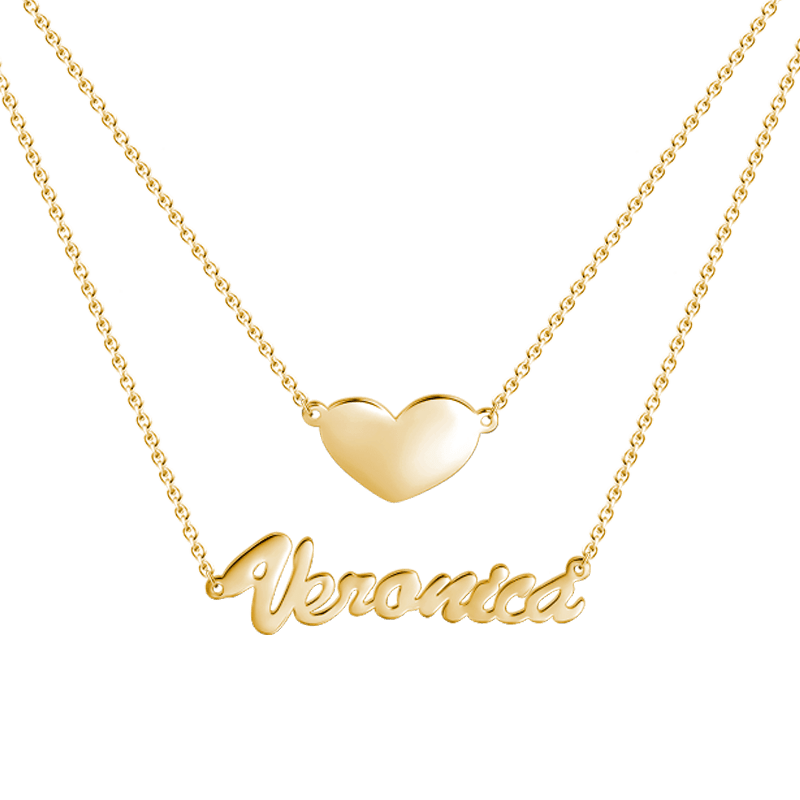 Layered Nameplate Necklace 14k Gold Plated