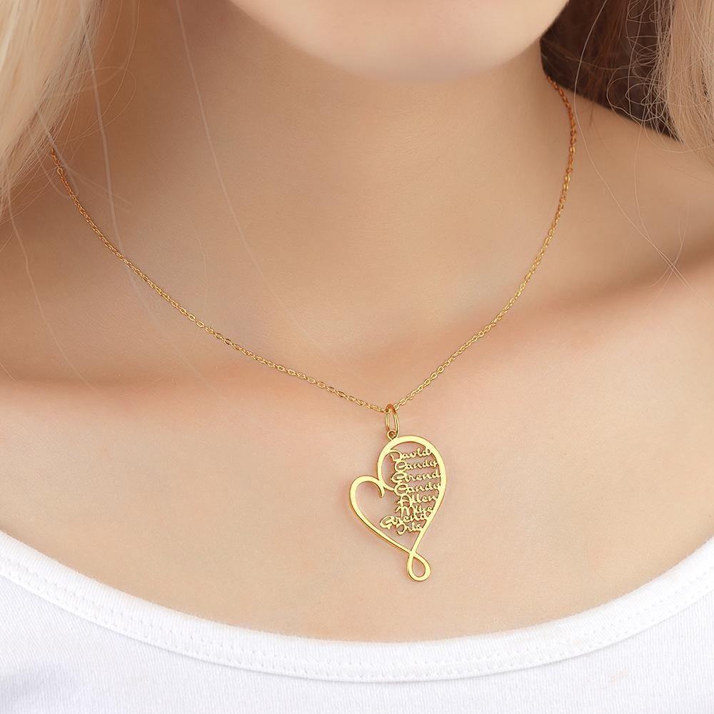 Name Necklace Heart-shaped 1-8 Names Family Gifts 14k Gold Plated - yournamencklaceuk