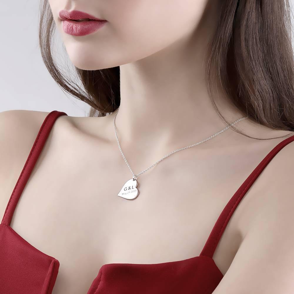 Engraved Heart Necklace Silver - yournamenecklaceuk