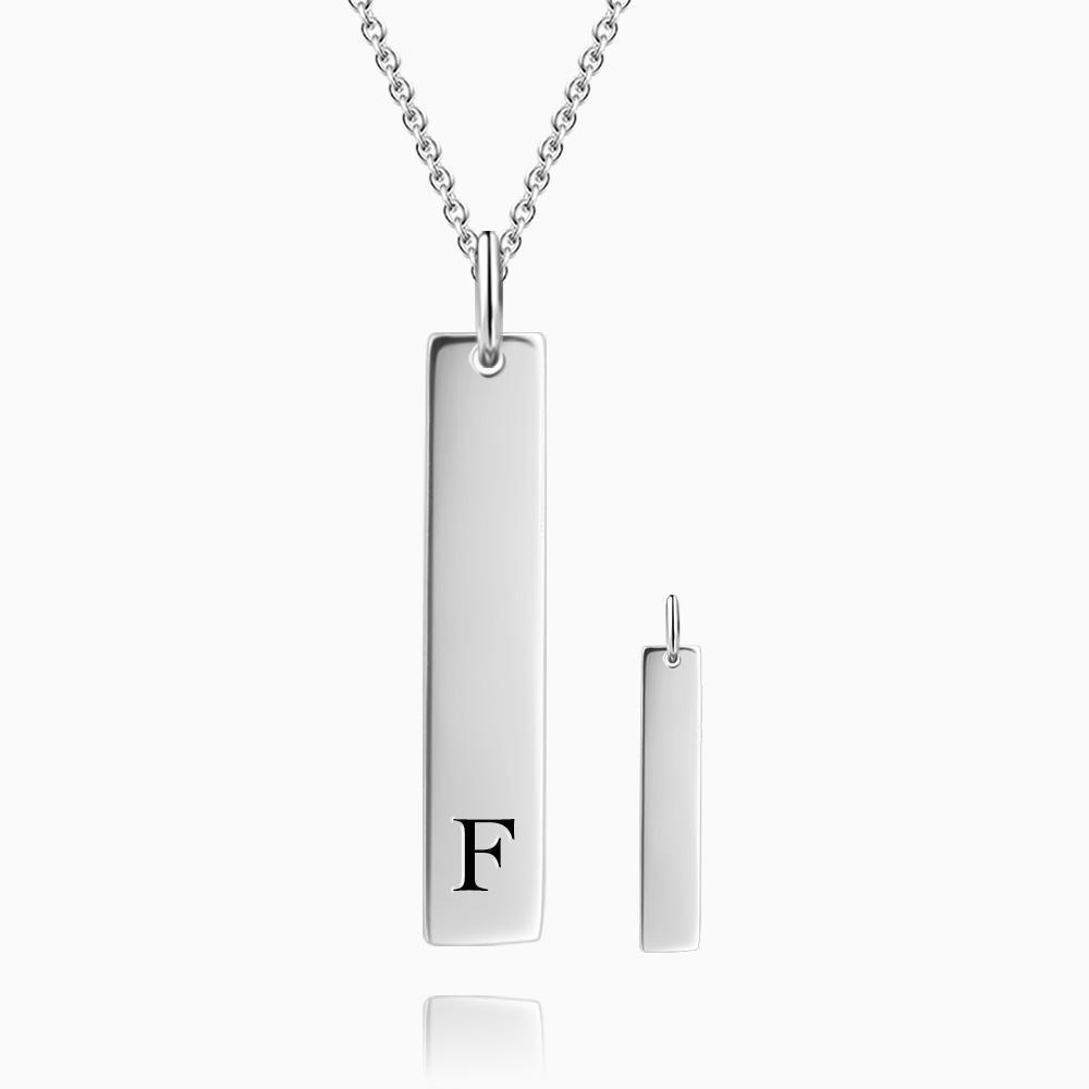 Vertical Initial Bar Necklace With Engraving Silver