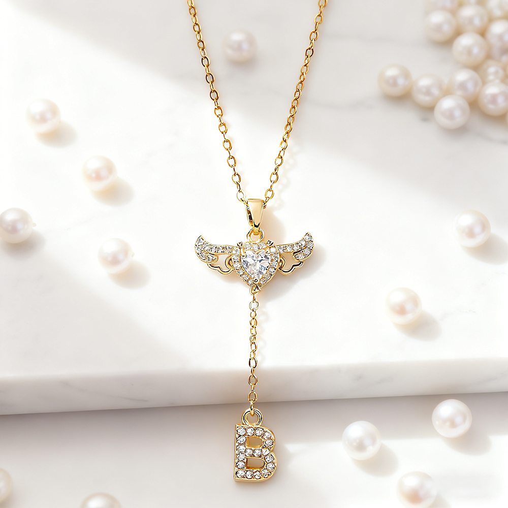 Animated Cupid Angel Wings Initial Necklace Custom Initial Drop Necklace with Moving Wings Charm Fun Kinetic Initial Drop Pendant Christmas Gifts for Her -  NameNecklaceUK