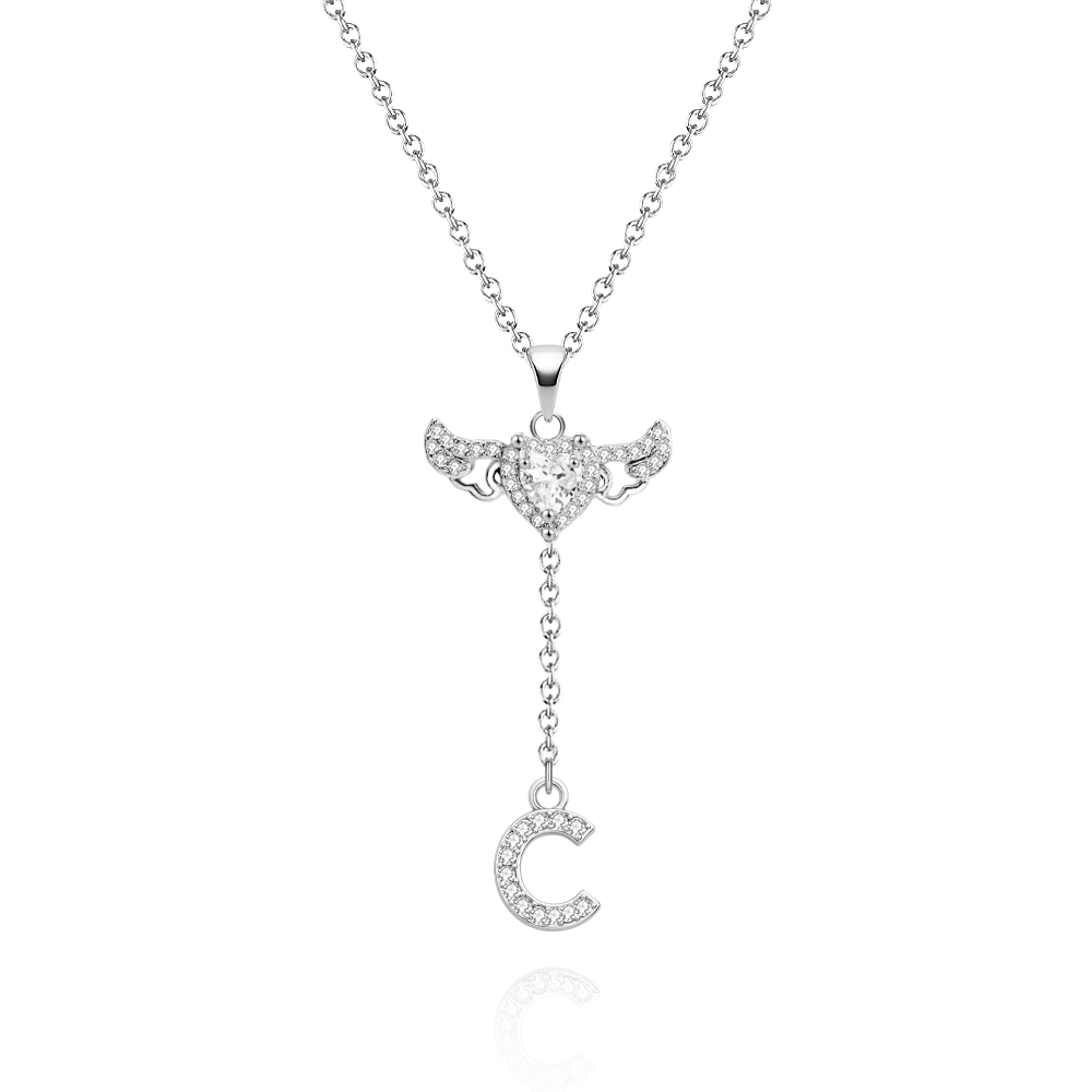 Animated Cupid Angel Wings Initial Necklace Custom Initial Drop Necklace with Moving Wings Charm Fun Kinetic Initial Drop Pendant Christmas Gifts for Her -  NameNecklaceUK