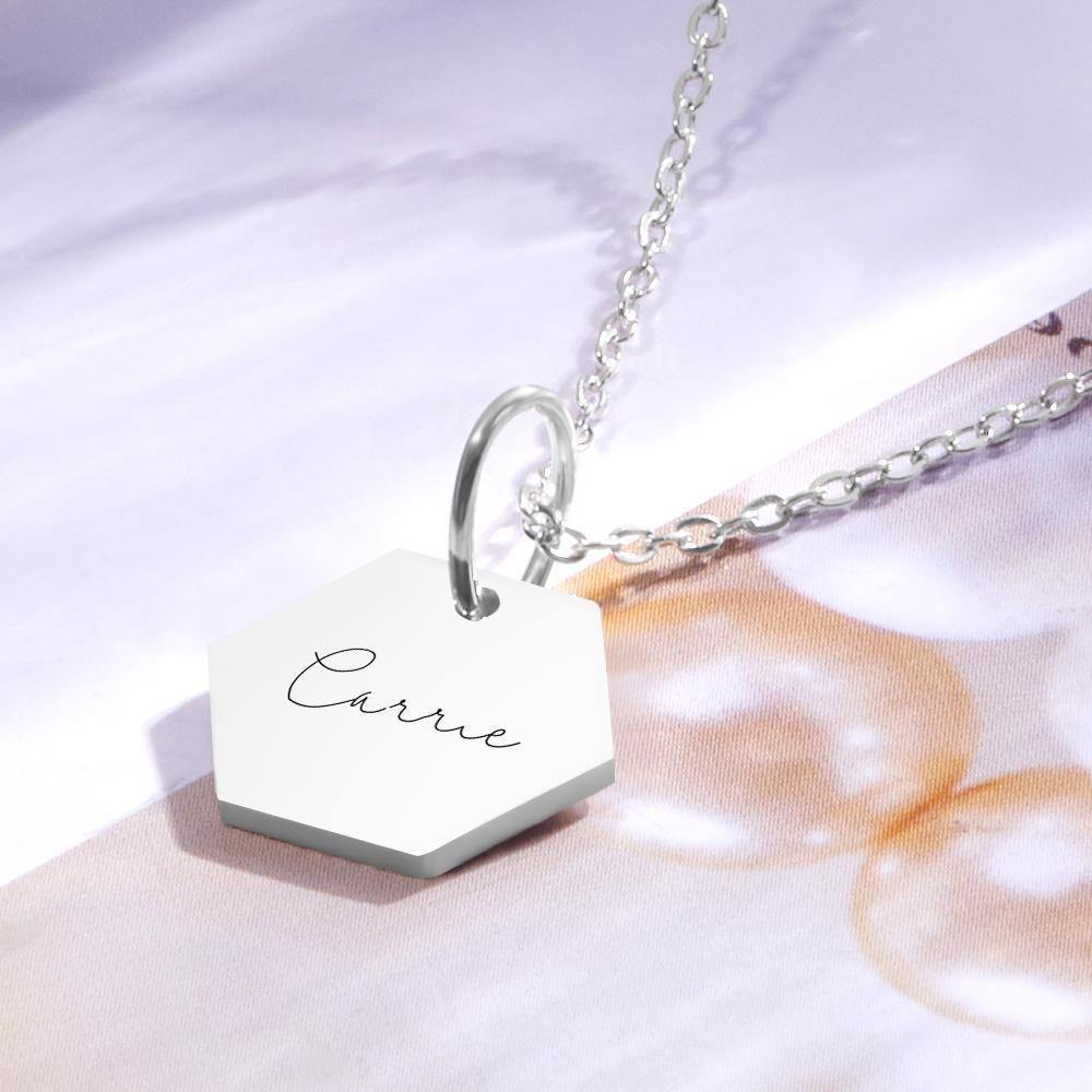 Custom Engraved Hexagon Necklace Tag Necklace Silver - yournamenecklaceuk