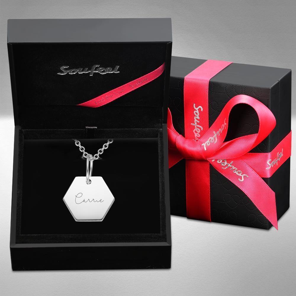 Custom Engraved Hexagon Necklace Tag Necklace Silver - yournamenecklaceuk