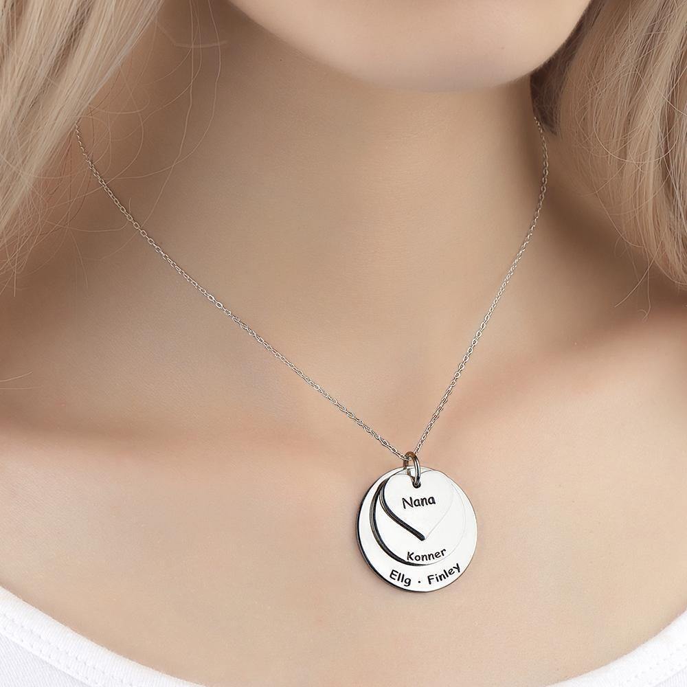 Engraved Necklace Disc Necklace with Heart Silver - yournamenecklaceuk