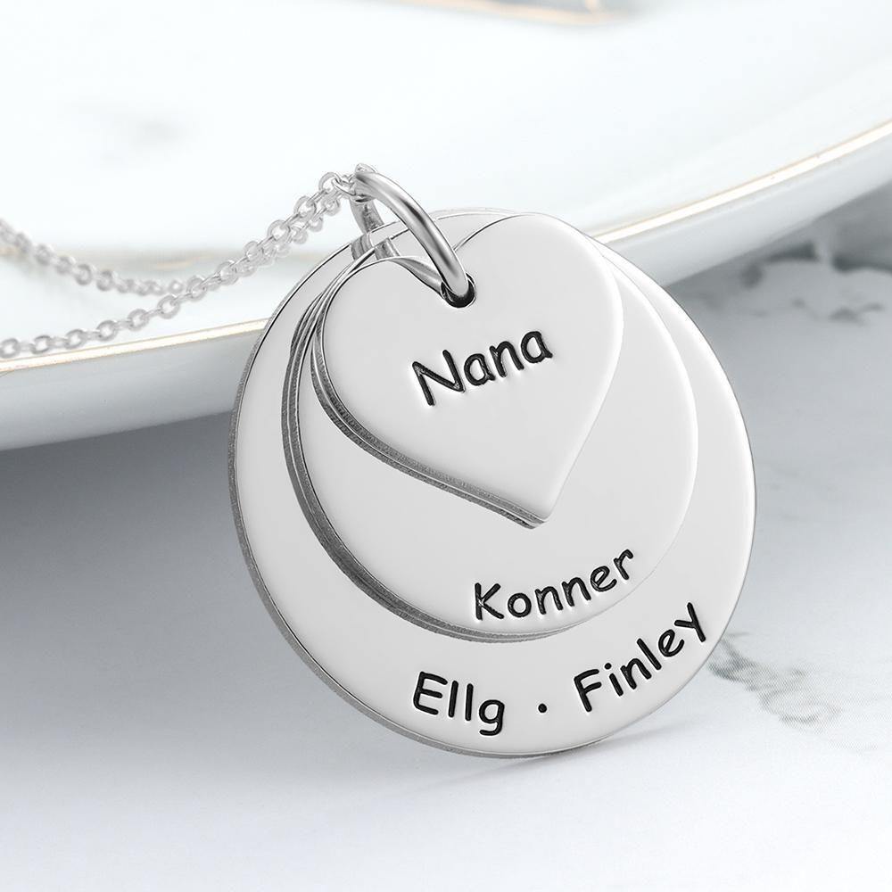 Engraved Necklace Disc Necklace with Heart Silver - yournamenecklaceuk