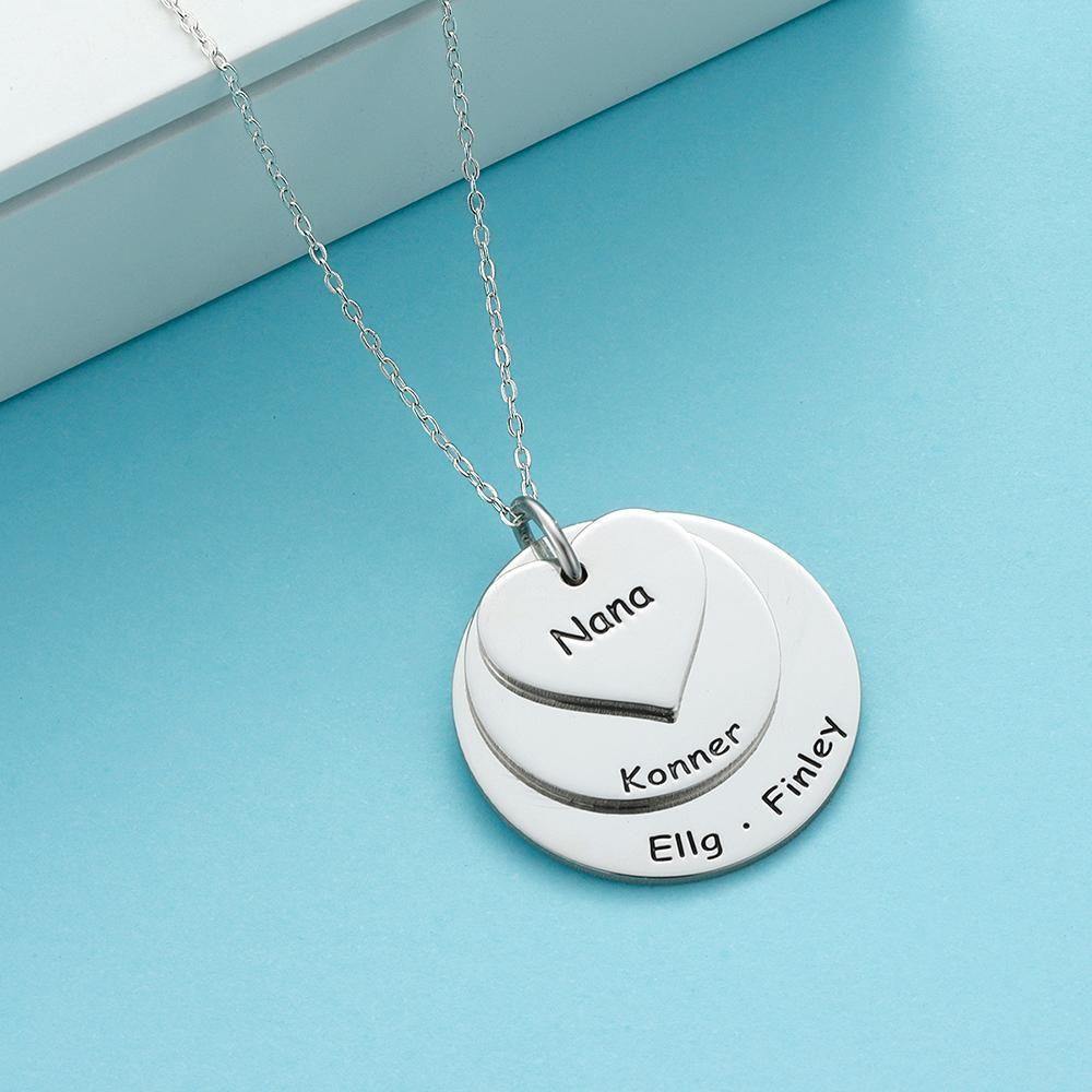 Engraved Necklace Disc Necklace with Heart Silver - yournamenecklaceuk