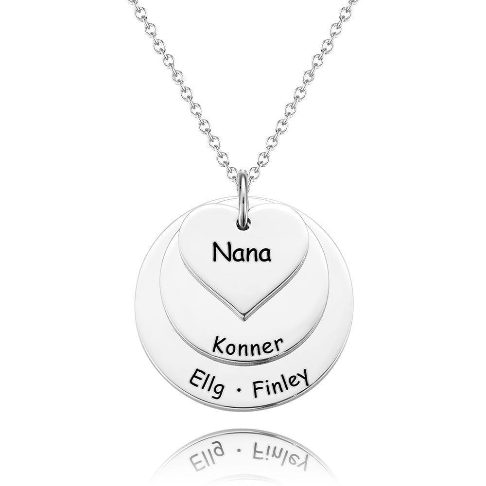 Engraved Necklace Disc Necklace with Heart Silver - yournamenecklaceuk