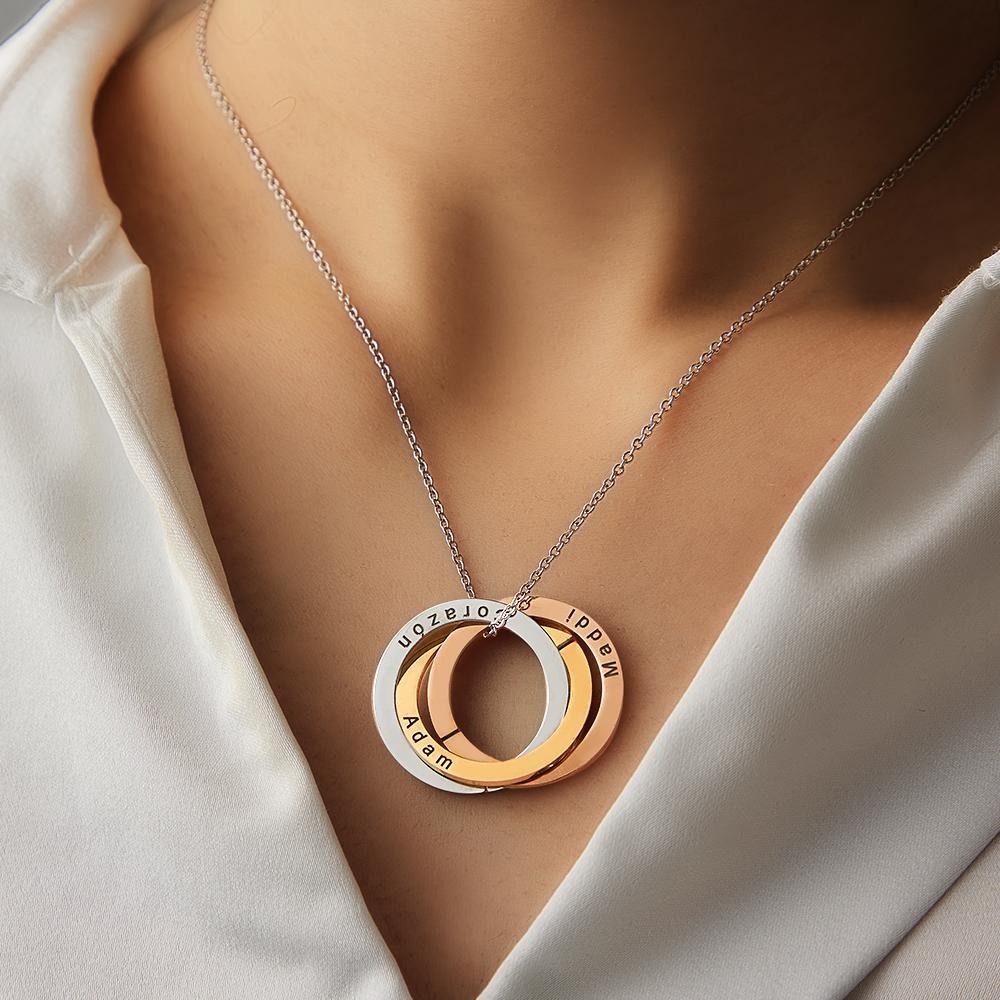 Custom 3 Circle necklace Russian Ring Necklace Stainless Steel For Her - yournamenecklaceuk
