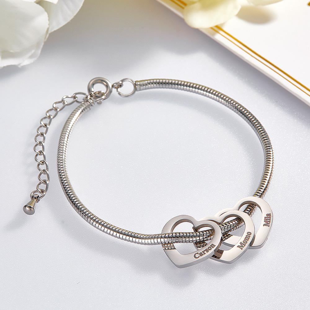 Custom Engraved Bracelet Custom Mom and Kids Name Heart Charms Gifts - yournamenecklaceuk