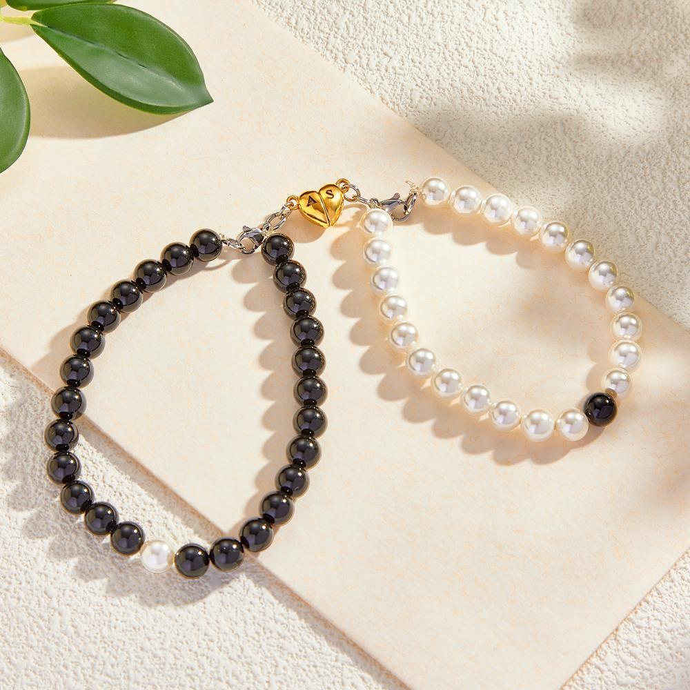 Cutom Engraved Bracelet Magnetic Heart Matching Couple Gifts - yournamenecklaceuk