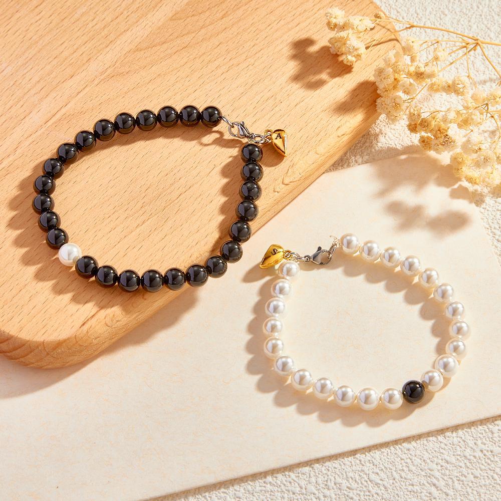Cutom Engraved Bracelet Magnetic Heart Matching Couple Gifts - yournamenecklaceuk