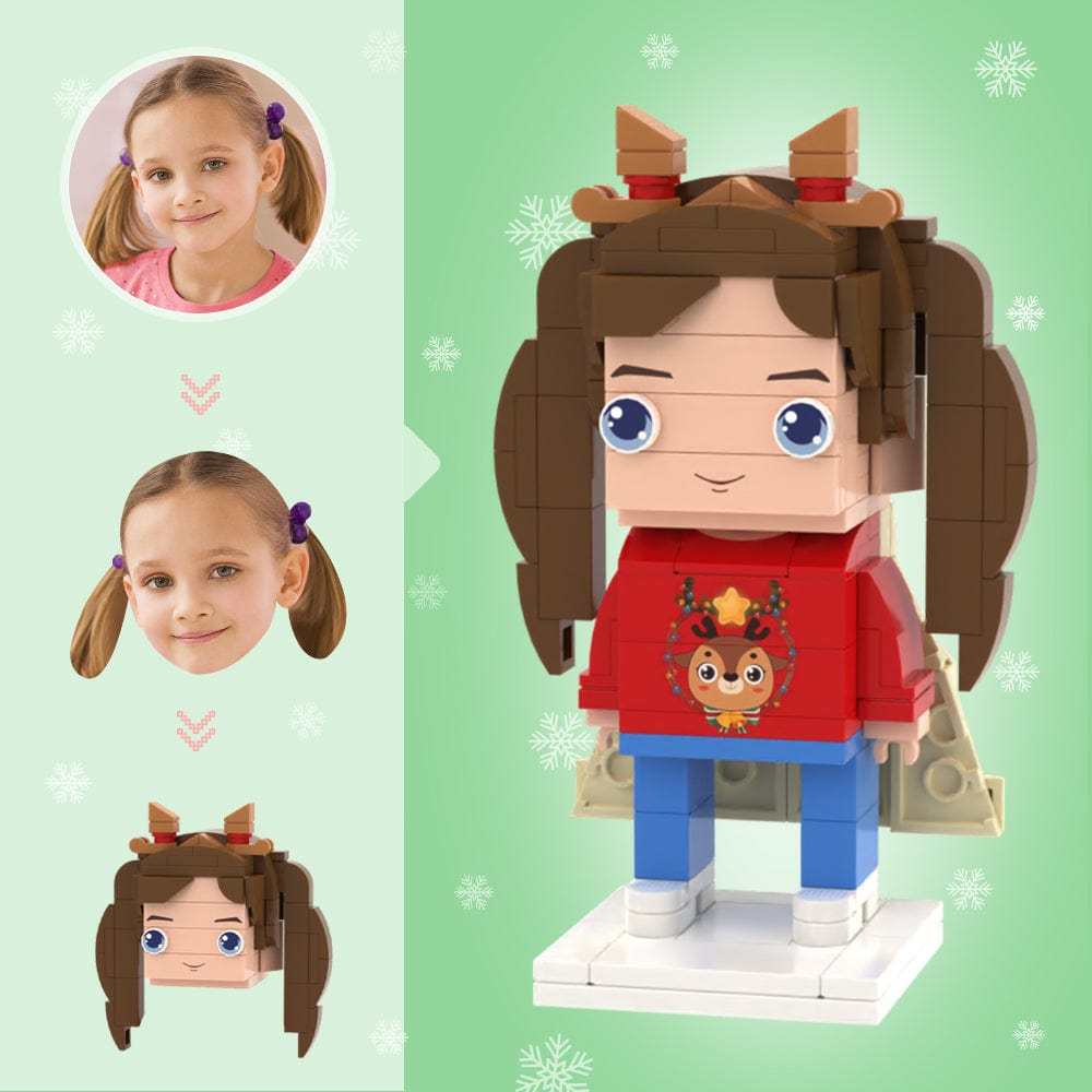 Christmas Gifts Custom Head Brick Figures Personalized Christmas Elk Girl Brick Figures Small Particle Block Toy - yournamenecklaceuk