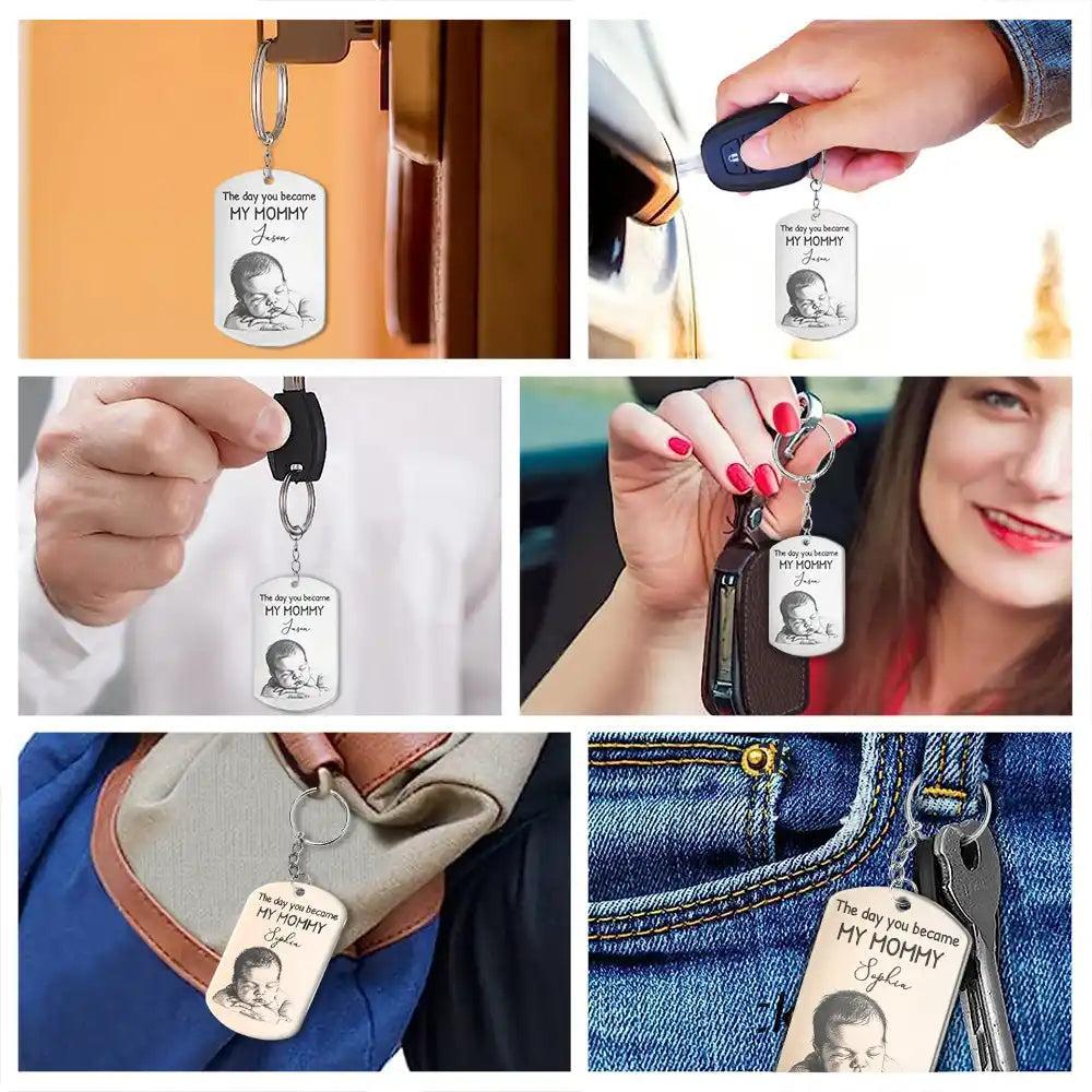 Custom Name Baby Picture Keychain Personalized Birth Date Calendar Metal Key Ring Newborn Birthday Gift for Husband -  NameNecklaceUK