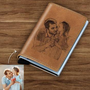 Photo Engraved Card Case, Leather Wallet Best Gift for Men - yournamenecklaceuk