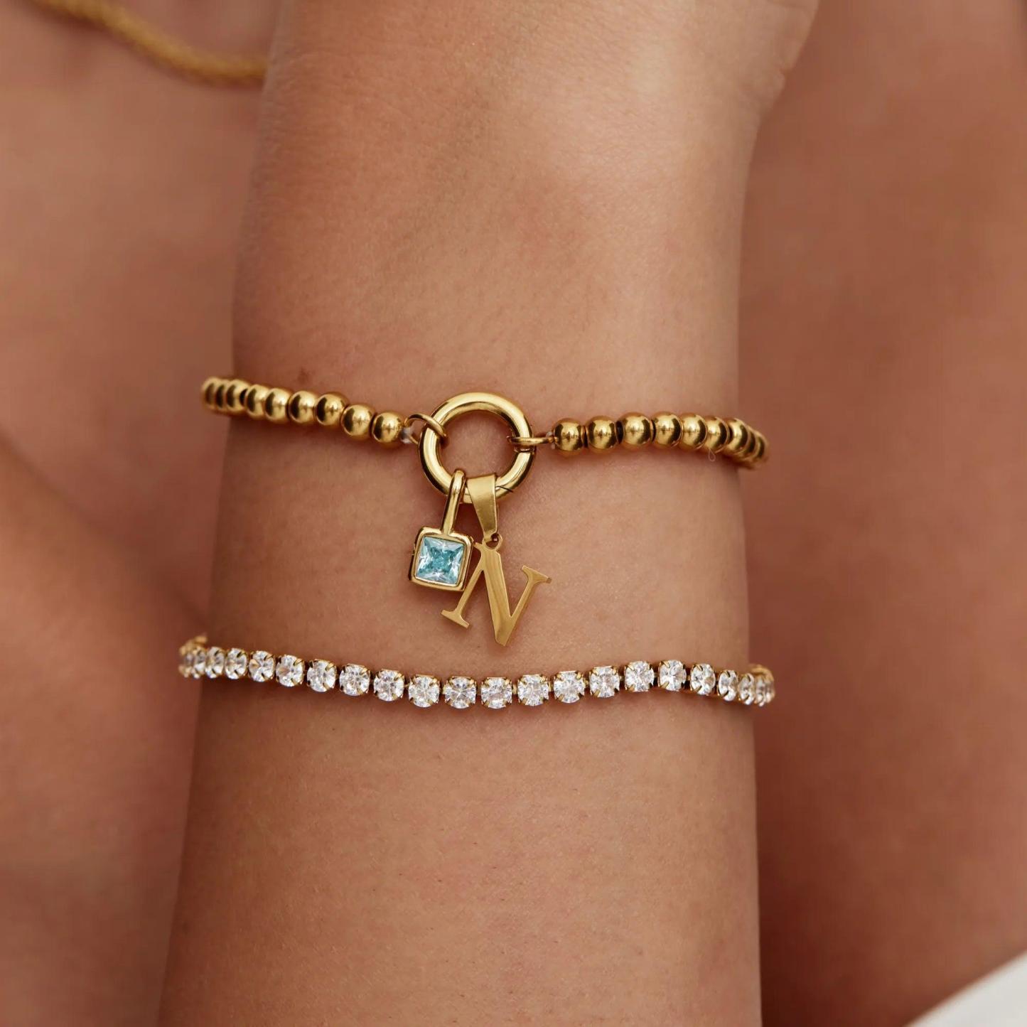 Personalized Initial Birthstone Beaded Bracelet Custom Letter Birthstone Charm Bracelet Birthday Gift for Her -  NameNecklaceUK