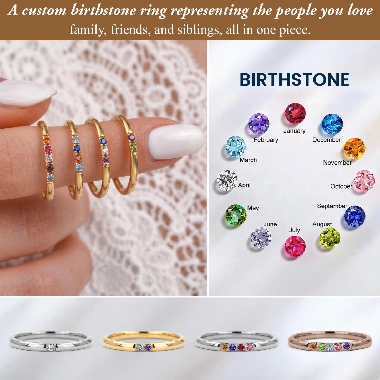 Personalized Birthstone Ring Custom Stackable Dainty Band Dainty  Stackable Gemstone Ring for Her -  NameNecklaceUK