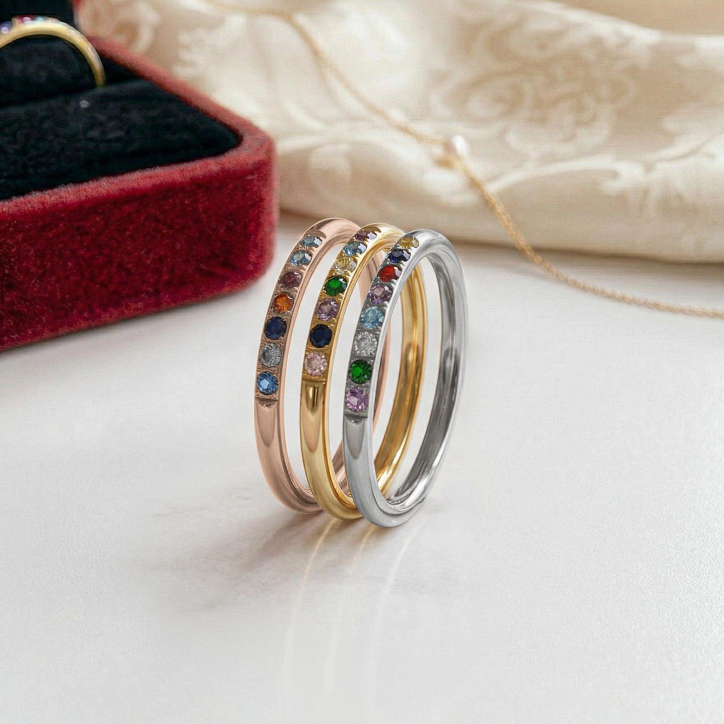 Personalized Birthstone Ring Custom Stackable Dainty Band Dainty  Stackable Gemstone Ring for Her -  NameNecklaceUK
